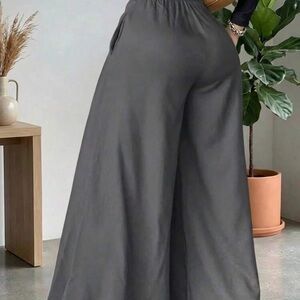 Wide Leg High-Waist Pants non stretch in Charcoal Gray